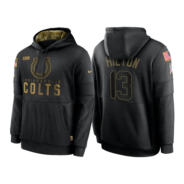 Men's Indianapolis Colts #13 T.Y. Hilton 2020 Black Salute to Service Sideline Performance Pullover Hoodie